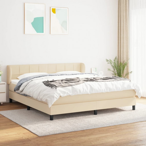 Cama box spring con colchón tela color crema 160x200 cm D