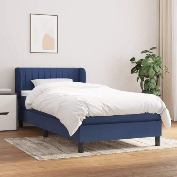 Cama box spring con colchón tela azul 100x200 cm D