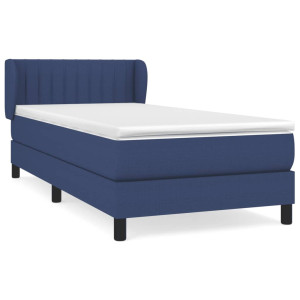 Cama box spring con colchón tela azul 100x200 cm H
