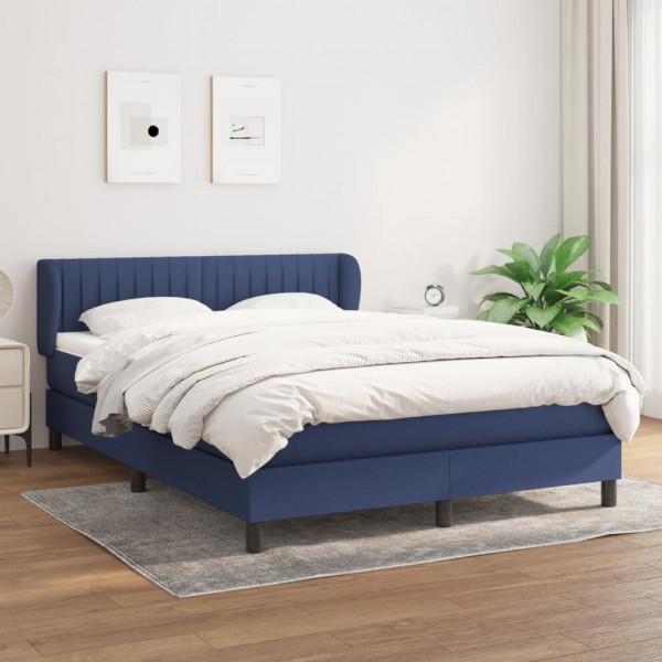 Cama box spring con colchón tela azul 140x200 cm D