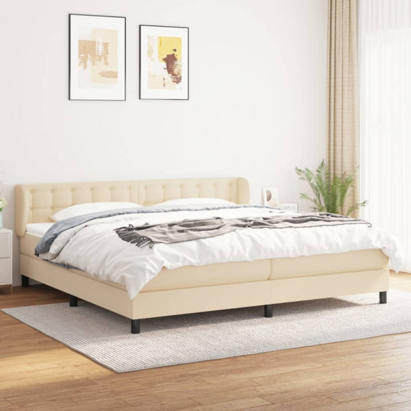 Cama box spring con colchón tela color crema 200x200 cm D