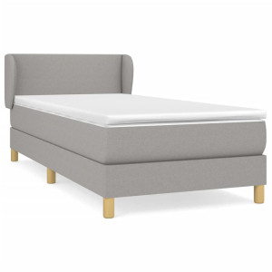 Cama box spring con colchón tela gris claro 90x200 cm H