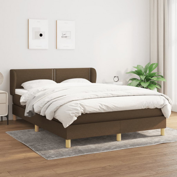 Cama box spring con colchón tela marrón oscuro 140x200 cm D
