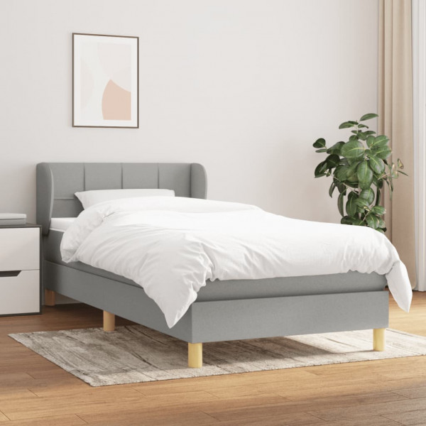 Cama box spring con colchón tela gris claro 90x200 cm D