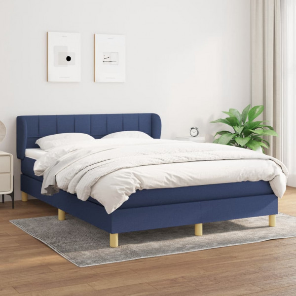 Cama box spring con colchón tela azul 140x200 cm D