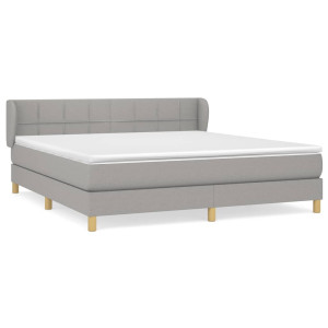 Cama box spring con colchón tela gris claro 160x200 cm H
