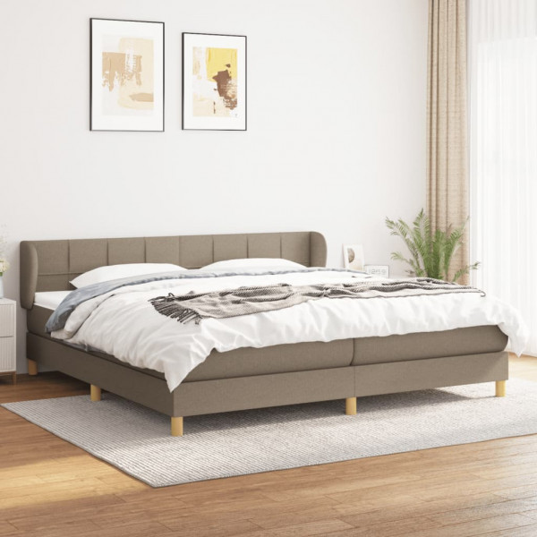 Cama box spring con colchón tela gris taupe 200x200 cm D