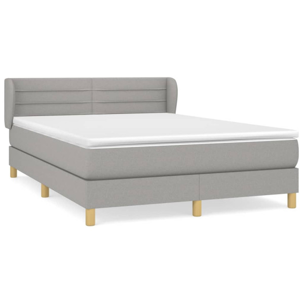 Cama box spring con colchón tela gris claro 140x190 cm M 2