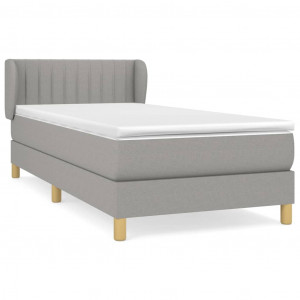 Cama box spring con colchón tela gris claro 80x200 cm H