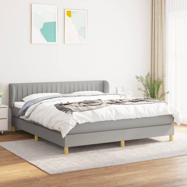 Cama box spring con colchón tela gris claro 160x200 cm D