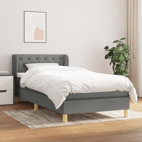 Cama box spring con colchón tela gris oscuro 80x200 cm D