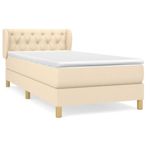 Cama box spring con colchón tela color crema 80x200 cm H