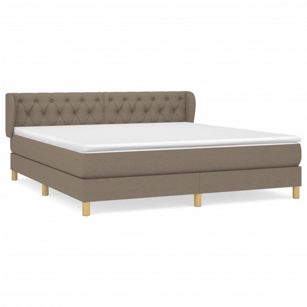Cama box spring con colchón tela gris taupe 160x200 cm M 2