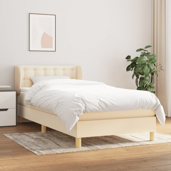 Cama box spring con colchón tela color crema 100x200 cm D