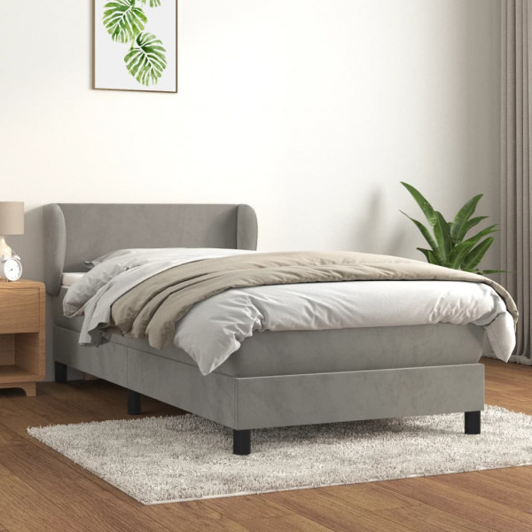 Cama box spring con colchón terciopelo gris claro 90x190 cm D