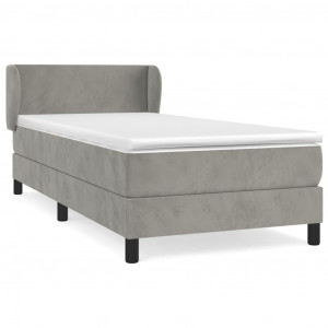 Cama box spring con colchón terciopelo gris claro 90x190 cm H