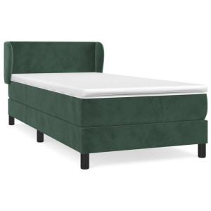 Cama box spring con colchón terciopelo verde oscuro 90x200 cm H