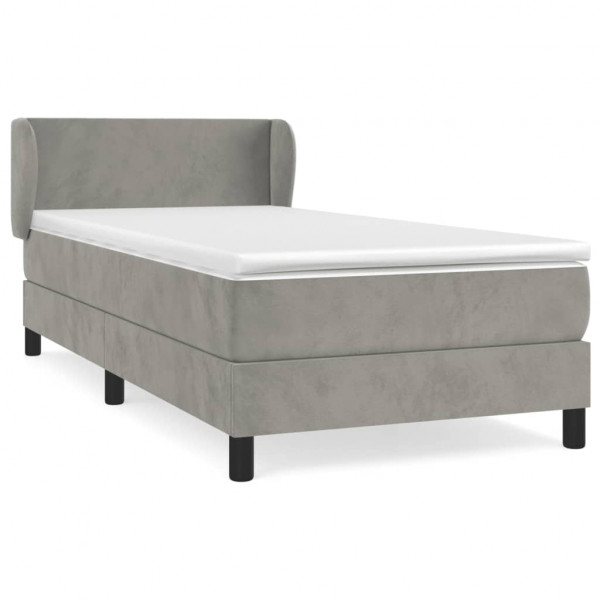 Cama box spring con colchón terciopelo gris claro 100x200 cm M 2