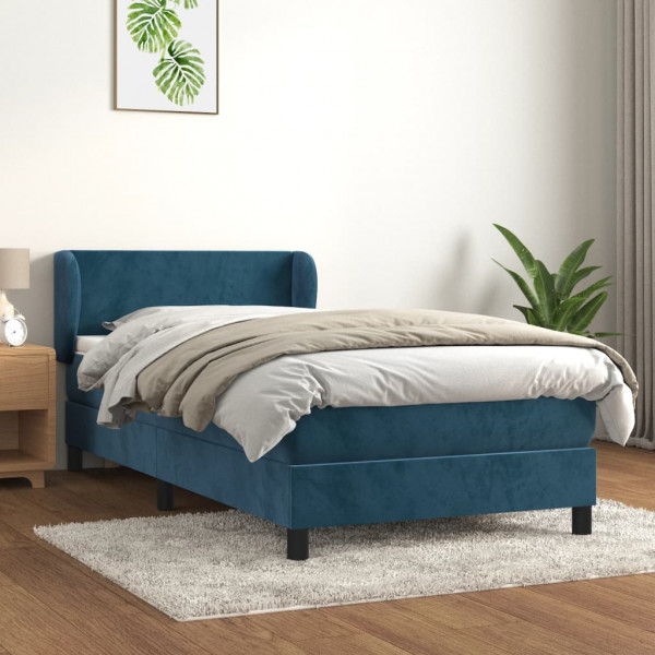 Cama box spring con colchón terciopelo azul oscuro 100x200 cm D