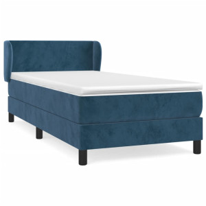 Cama box spring con colchón terciopelo azul oscuro 100x200 cm H
