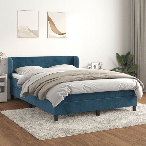 Cama box spring con colchón terciopelo azul oscuro 140x200 cm D