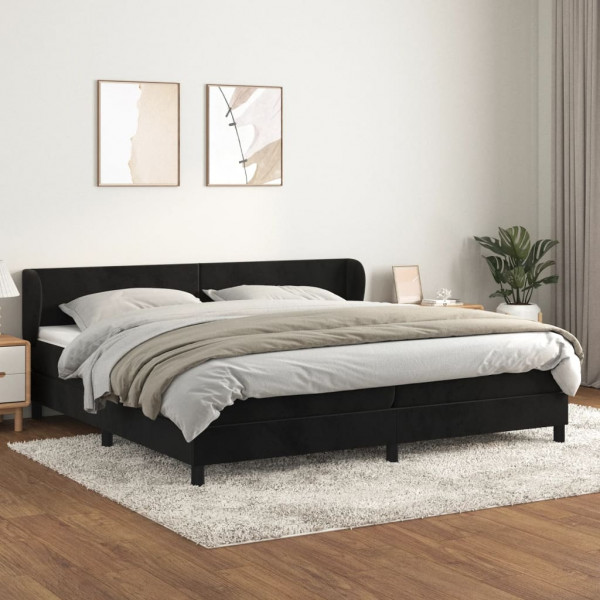 Cama box spring con colchón terciopelo negro 200x200 cm D