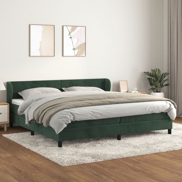 Cama box spring con colchón terciopelo verde oscuro 200x200 cm D