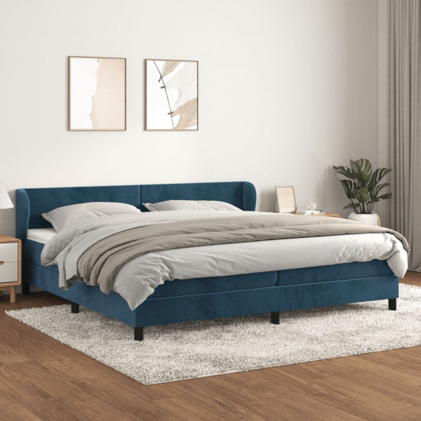 Cama box spring con colchón terciopelo azul oscuro 200x200 cm D
