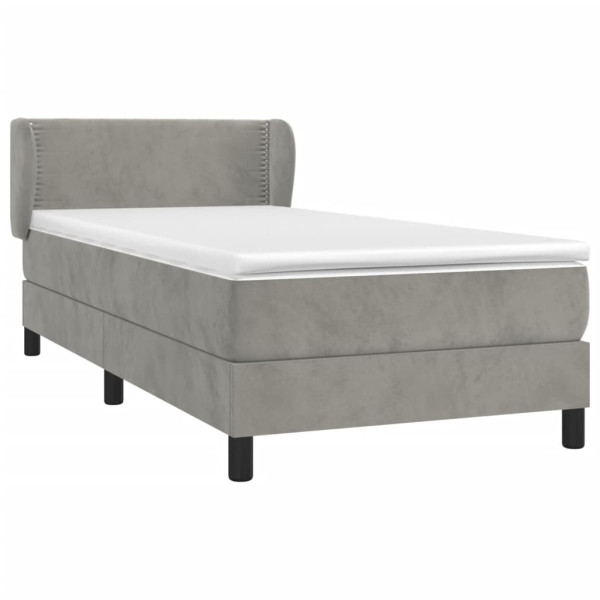 Cama box spring con colchón terciopelo gris claro 90x190 cm M 3