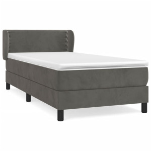 Cama box spring con colchón terciopelo gris oscuro 90x200 cm H