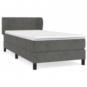 Cama com molas/colchão 100x200 cm veludo cinza-escuro H