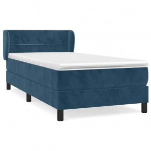 Cama com molas/colchão 100x200 cm veludo azul-escuro H