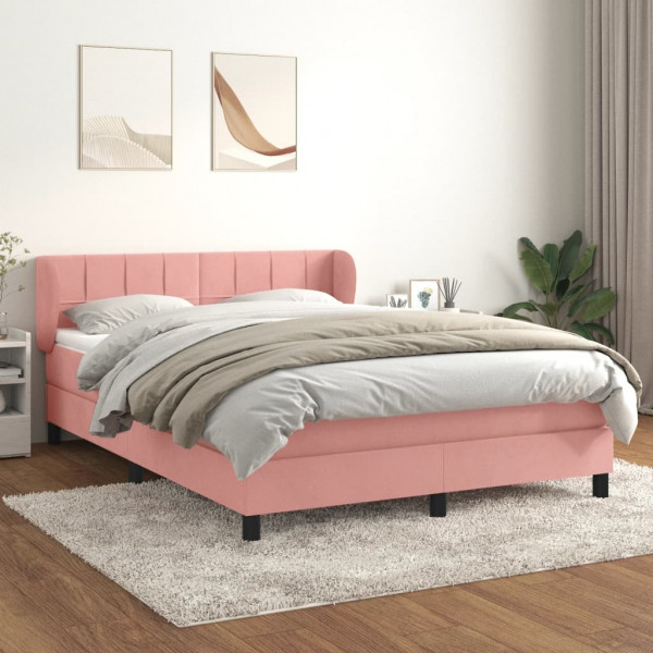 Cama box spring con colchón terciopelo rosa 140x200 cm D