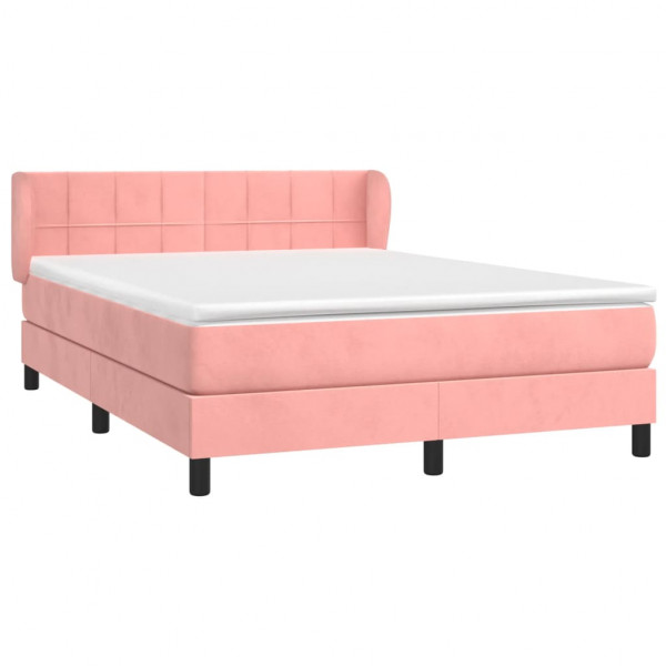 Cama box spring con colchón terciopelo rosa 140x200 cm M 3
