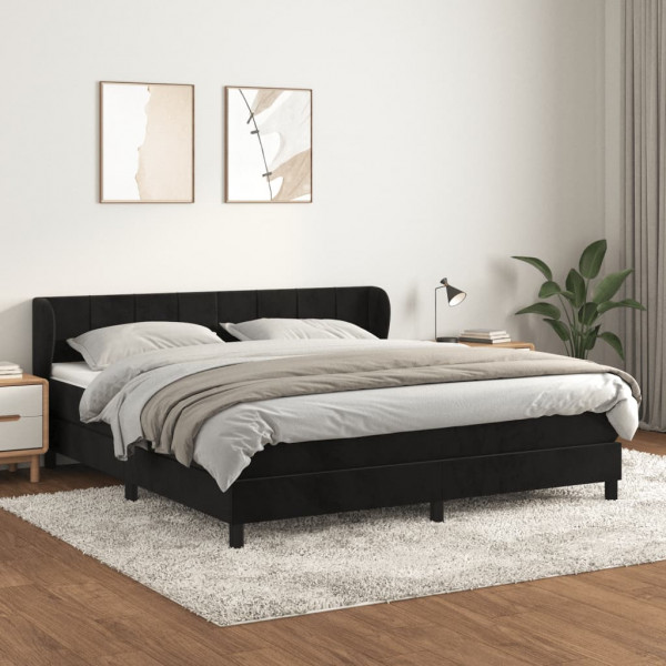 Cama box spring con colchón terciopelo negro 180x200 cm D
