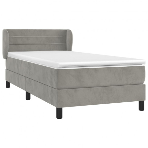 Cama box spring con colchón terciopelo gris claro 90x190 cm M 3
