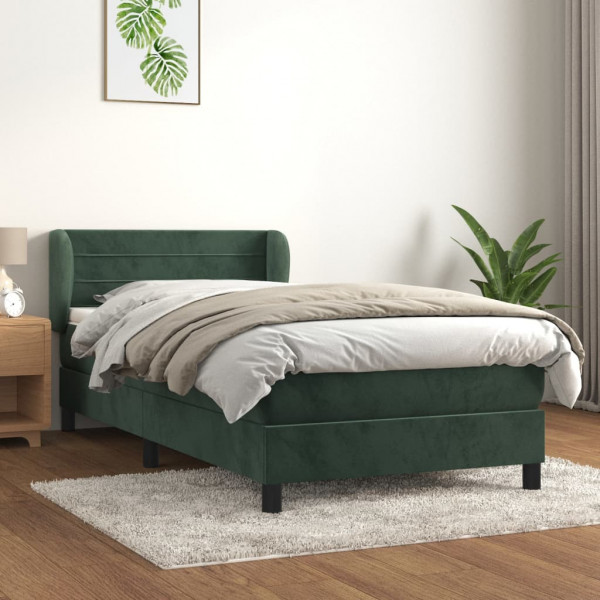 Cama box spring con colchón terciopelo verde oscuro 90x200 cm D