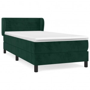 Cama com molas/colchão 90x200 cm veludo verde-escuro H