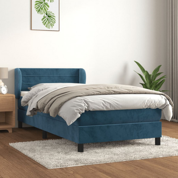 Cama box spring con colchón terciopelo azul oscuro 90x200 cm D