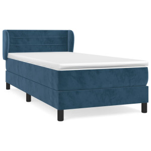 Cama box spring con colchón terciopelo azul oscuro 90x200 cm H
