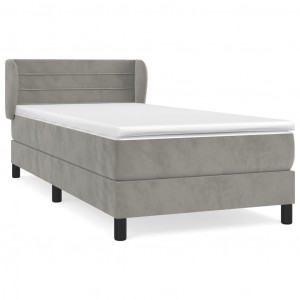 Cama box spring con colchón terciopelo gris claro 100x200 cm H