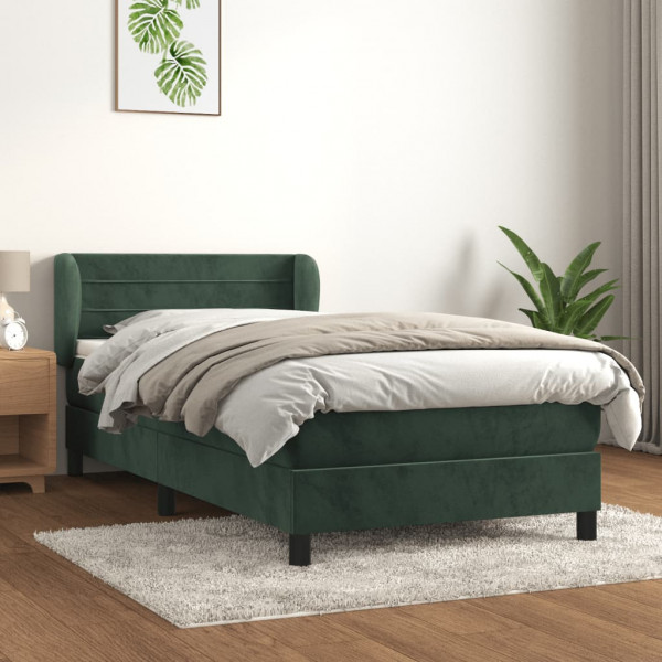 Cama box spring con colchón terciopelo verde oscuro 100x200 cm D