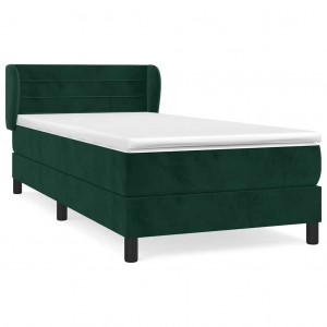 Cama com molas/colchão 100x200 cm veludo verde-escuro H