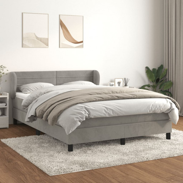 Cama box spring con colchón terciopelo gris claro 140x200 cm D