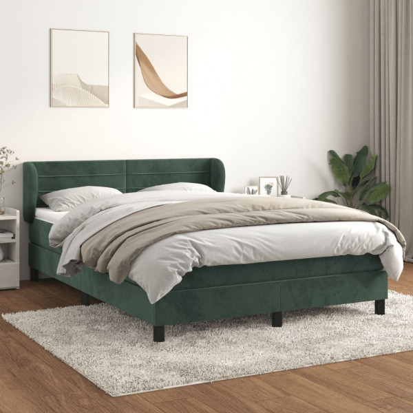Cama box spring con colchón terciopelo verde oscuro 140x200 cm D