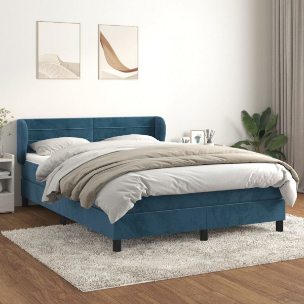 Cama box spring con colchón terciopelo azul oscuro 140x200 cm D