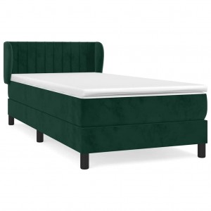 Cama com molas/colchão 90x200 cm veludo verde-escuro H