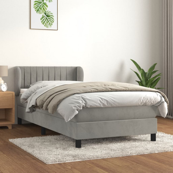 Cama box spring con colchón terciopelo gris claro 100x200 cm D