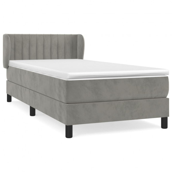 Cama box spring con colchón terciopelo gris claro 100x200 cm M 2