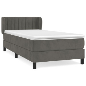 Cama box spring con colchón terciopelo gris oscuro 100x200 cm H